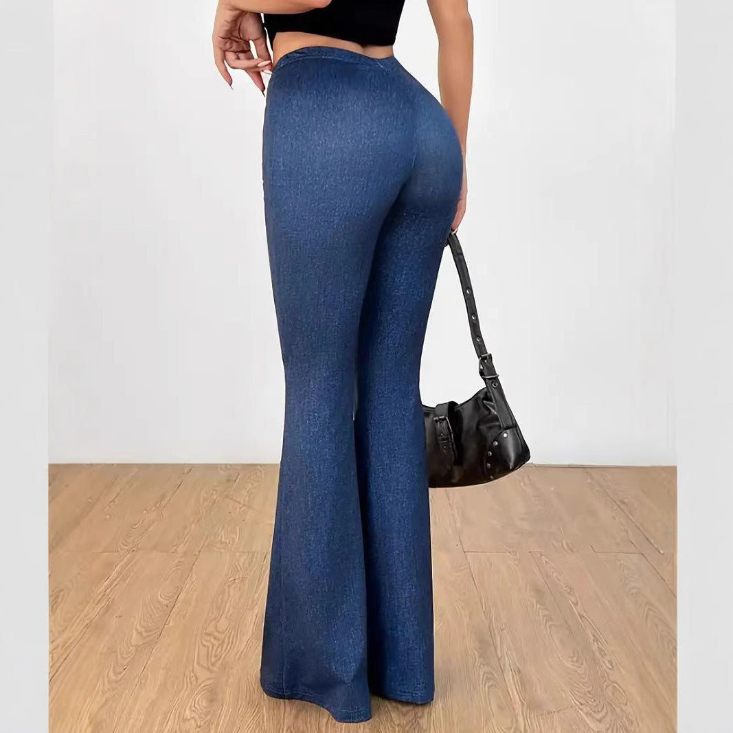 Dames Bell-bottom Jeans met Hoge Taille en Print