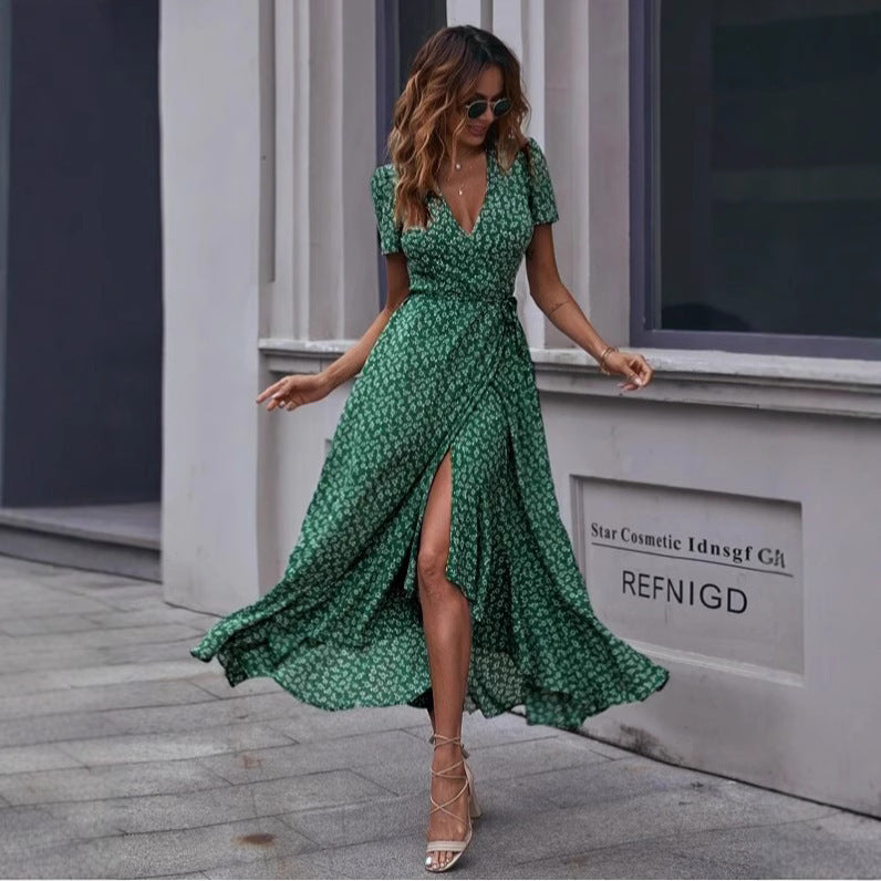 Elegante Chiffon Jurk met Print en Strik