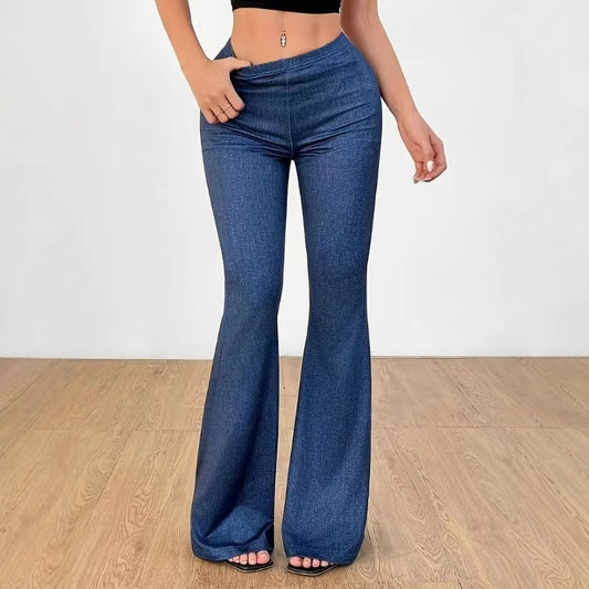 Dames Bell-bottom Jeans met Hoge Taille en Print