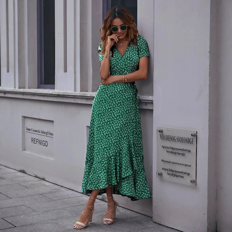 Elegante Chiffon Jurk met Print en Strik