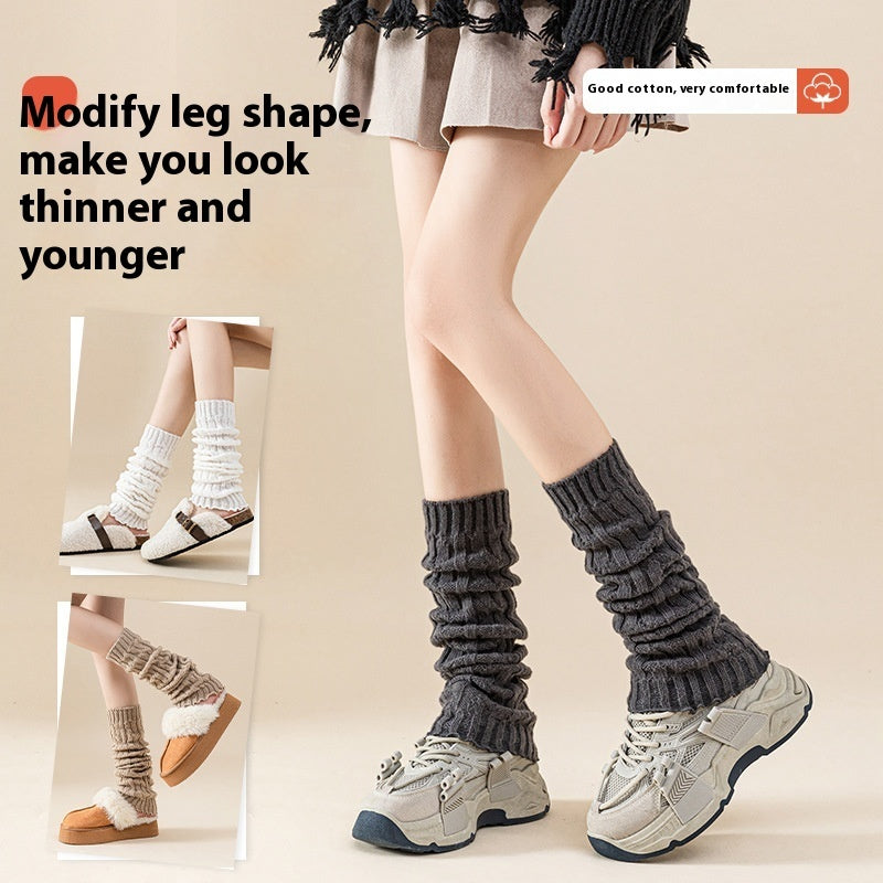 Gebreide Lange Wollen Sokken met Gerimpeld Effect