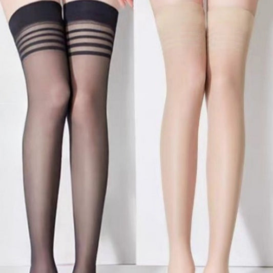 Dames Lange Zomerkousen – Dunne Zwarte en Huidskleurige Anti-haak Over-de-Knie Niet-Glijdende Hoge Kousen