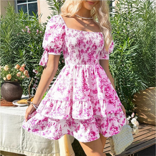 Dames Jumpsuit – Korte Mouwen, Getailleerde Taille, Ruches en A-lijn Plooirok