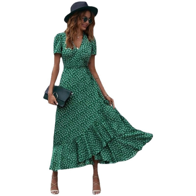 Elegante Chiffon Jurk met Print en Strik