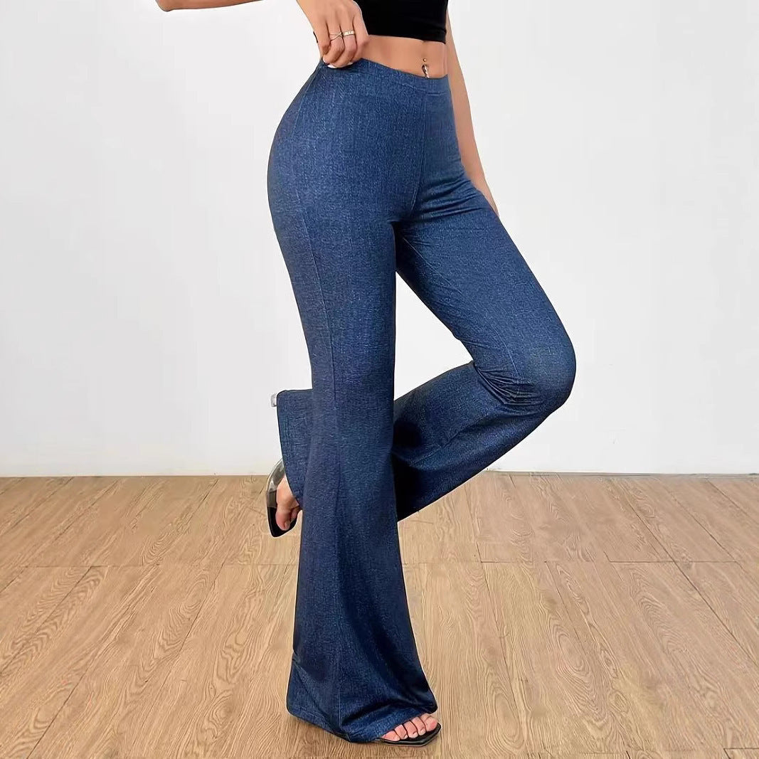Dames Bell-bottom Jeans met Hoge Taille en Print