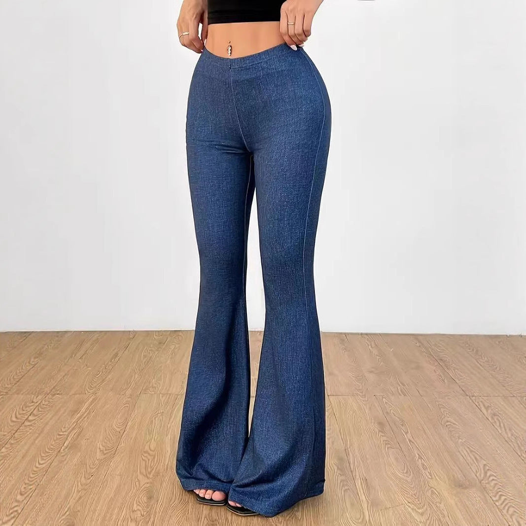 Dames Bell-bottom Jeans met Hoge Taille en Print